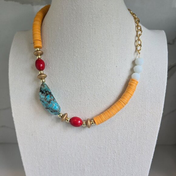 Yellow/Red/turquoise  beaded choker - Picture 6 of 8